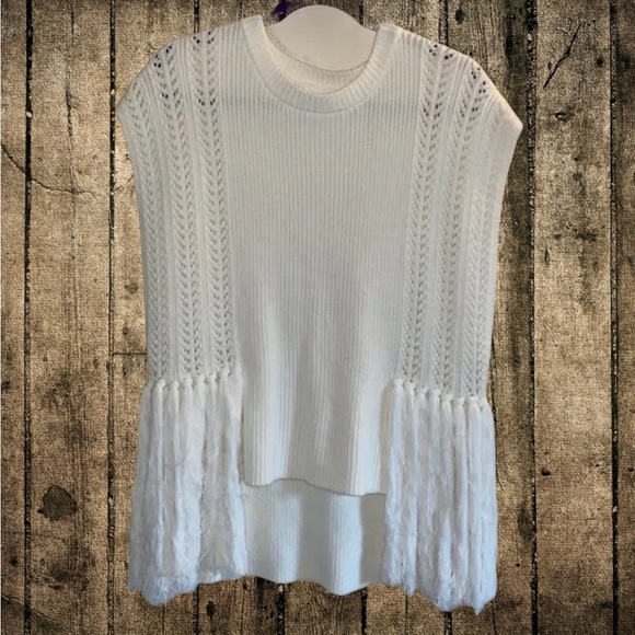 Anthropologie Fringed Sweater Vest Cream One Size - Picture 7 of 15